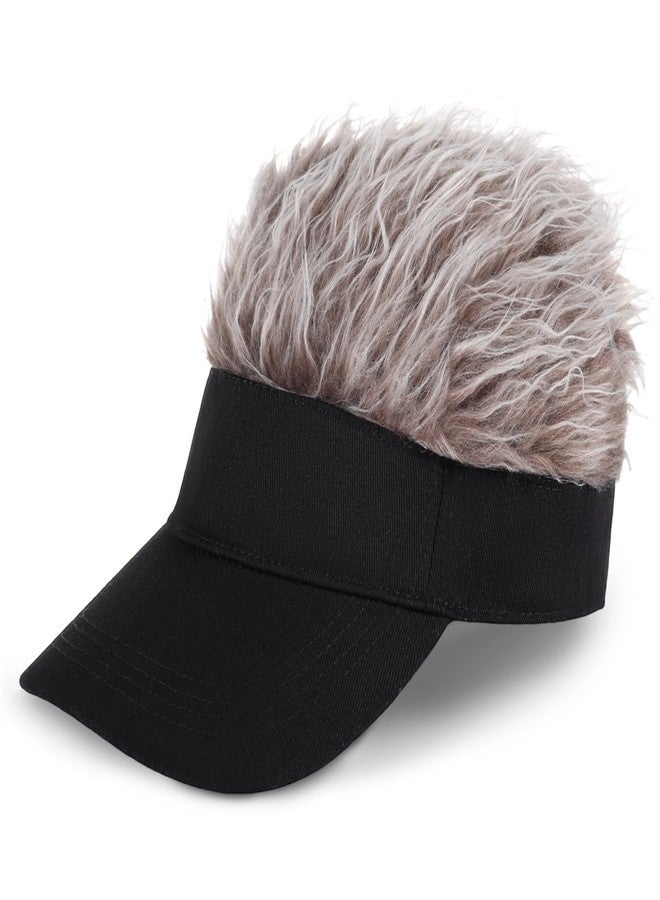 Regilt Adjustable Sun Visor Hat with Wig Spiked Hairs Fashion Baseball Golf Cap for Men & Women (Black+Brown Hair) - Image 1